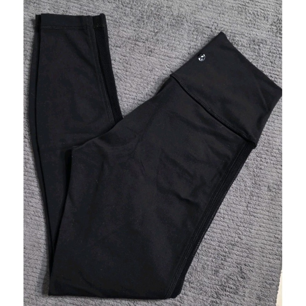 Lululemon Wunder Under Mesh Net Side Detail Womans Sz 4‎ Yoga Solid Black EUC